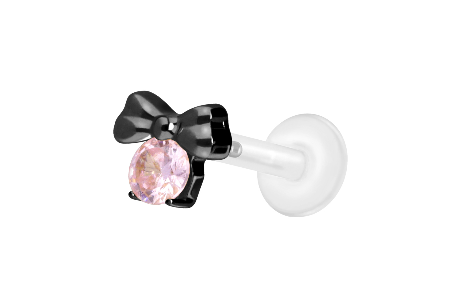 PTFE Labret Piercing mit Innengewinde + Titan-Aufsatz SCHLEIFE + KRISTALL